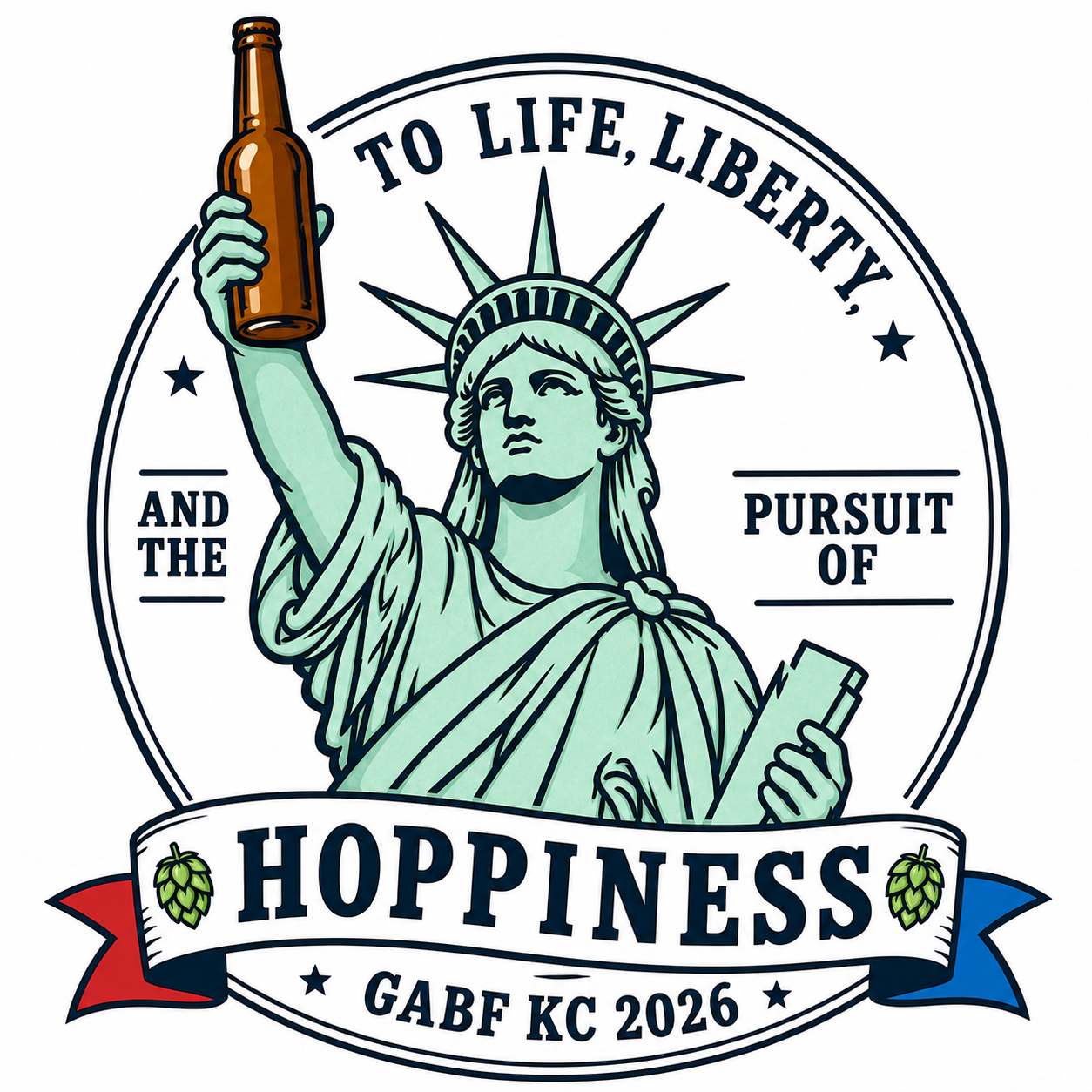 GABF KC 2026 party logo: To life, liberty, and the pursuit of hoppiness